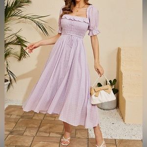 COPY - EUC | Square Neck Ruffled Summer Beach Flowy Maxi Dresses Lavender | XL